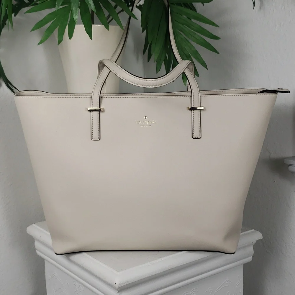 Kate Spade HUGE Cream Leather Tote Travel Bag Luggage Nuetral Normcore 19 x 11